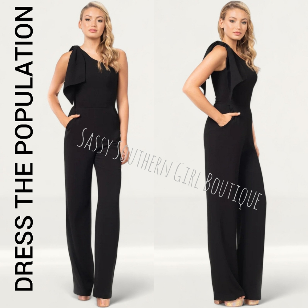⭐🆕 DRESS THE POPULATION black one shoulder jumpsuit